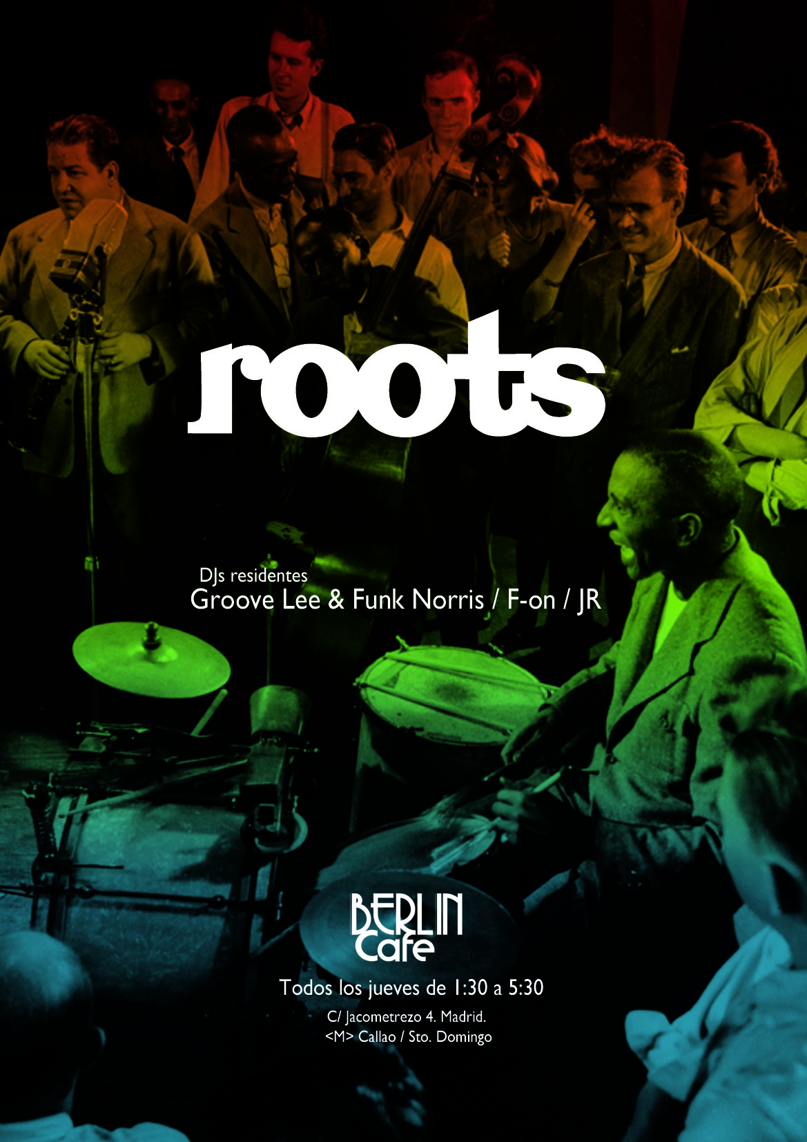 Diseño de identidad y cartelería para Roots@cafeberlin